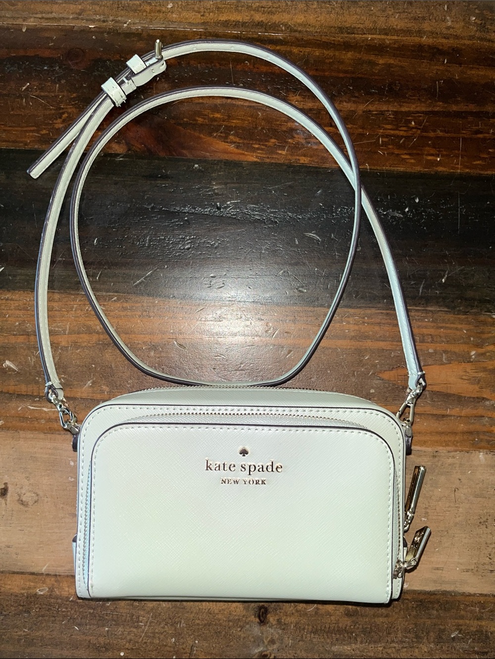 kate spade pale green Saffiano Leather Crossbody Wristlet with Gold Hardware